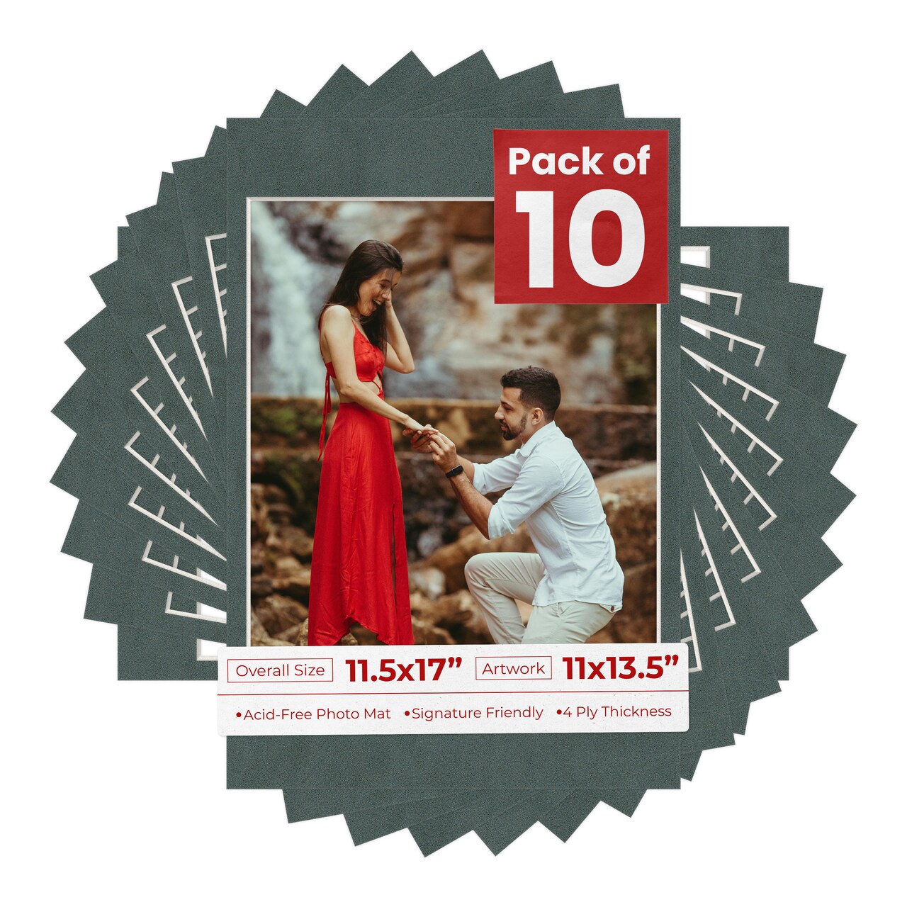 Dark Grey Suede Mat Board for 11.5x17 Frames - Fits 11x13.5 Photos